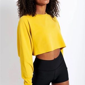 Alo Yoga Double Take Cropped Sweatshirt, Size Small, Mustard Yellow
